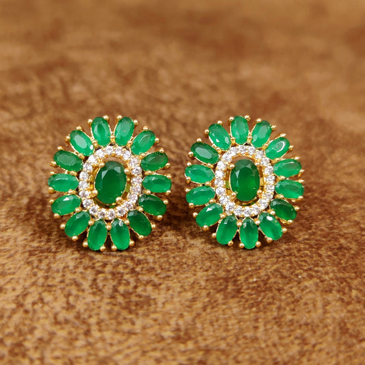 GREEN SAPPHIRE STUDDED DIAMOND LOOK ALIKE STUDS