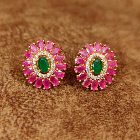 RED GREEN SAPPHIRE STUDDED DIAMOND LOOK ALIKE STUDS