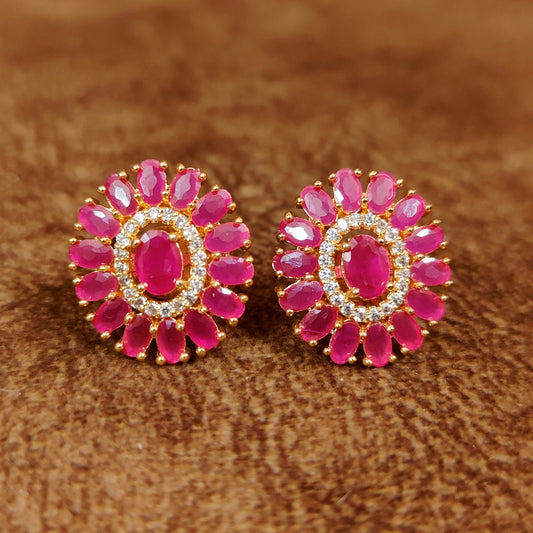 RED SAPPHIRE STUDDED DIAMOND LOOK ALIKE STUDS