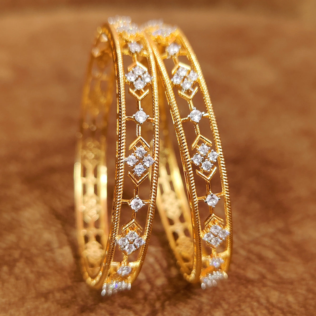 Diamond Bangles Pattern ORIGINAL DIAMOND PATTERN CZ GOLD PLATED BANGLES – Sanvi Jewels