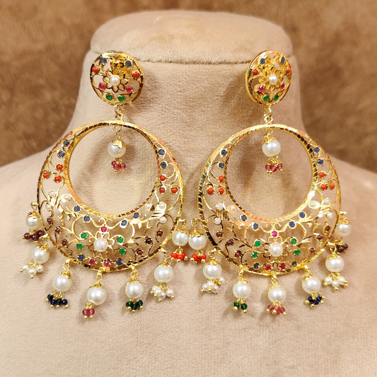 NAVRATAN REAL GOLD LOOK FINE CHAANDBALI EARRINGS