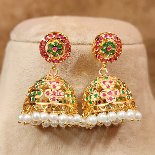 RUBY & EMERALD GOLD LOOK JADAU JHUMKA'S