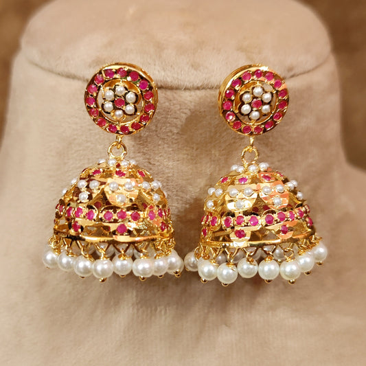 RUBY & PEARL GOLD LOOK JADAU JHUMKA'S