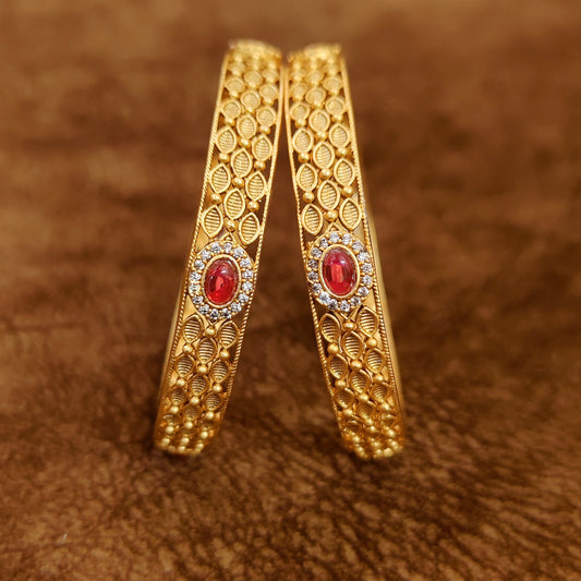 GOLD PLATED RUBY & AD BANGLES