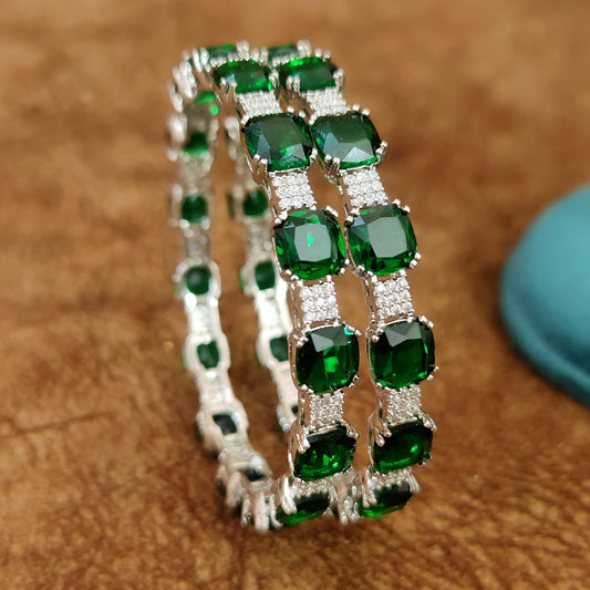CARTIERR INSPIRED GREEN SILVER PLATED BANGLES
