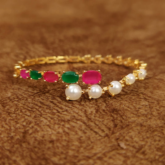 RUBY EMERALD & PEARL STUDDED OPENABLE BRACELET