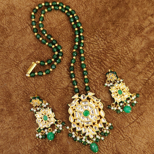EMERALD GREEN ROYAL BIKANERI KUNDAN POLKI SET