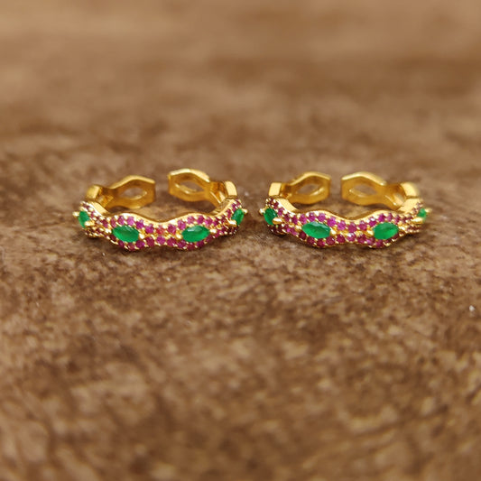 RUBY & EMERALD GOLD PLATED CZ TOE RINGS