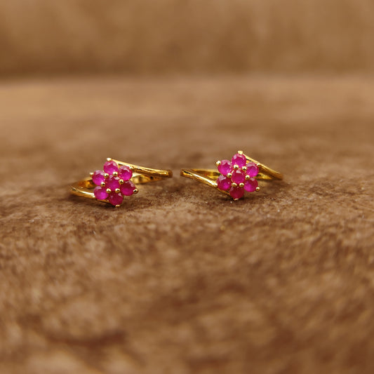 EMBELLISHED RUBY GOLD PLATED ADJUSTABLE TOE RINGS