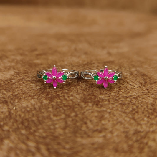 SILVER PLATED RUBY & EMERALD FINE TOE RINGS