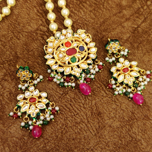 Sanvi Jewels Royal Navratna Pearl Kundan Pendant Set