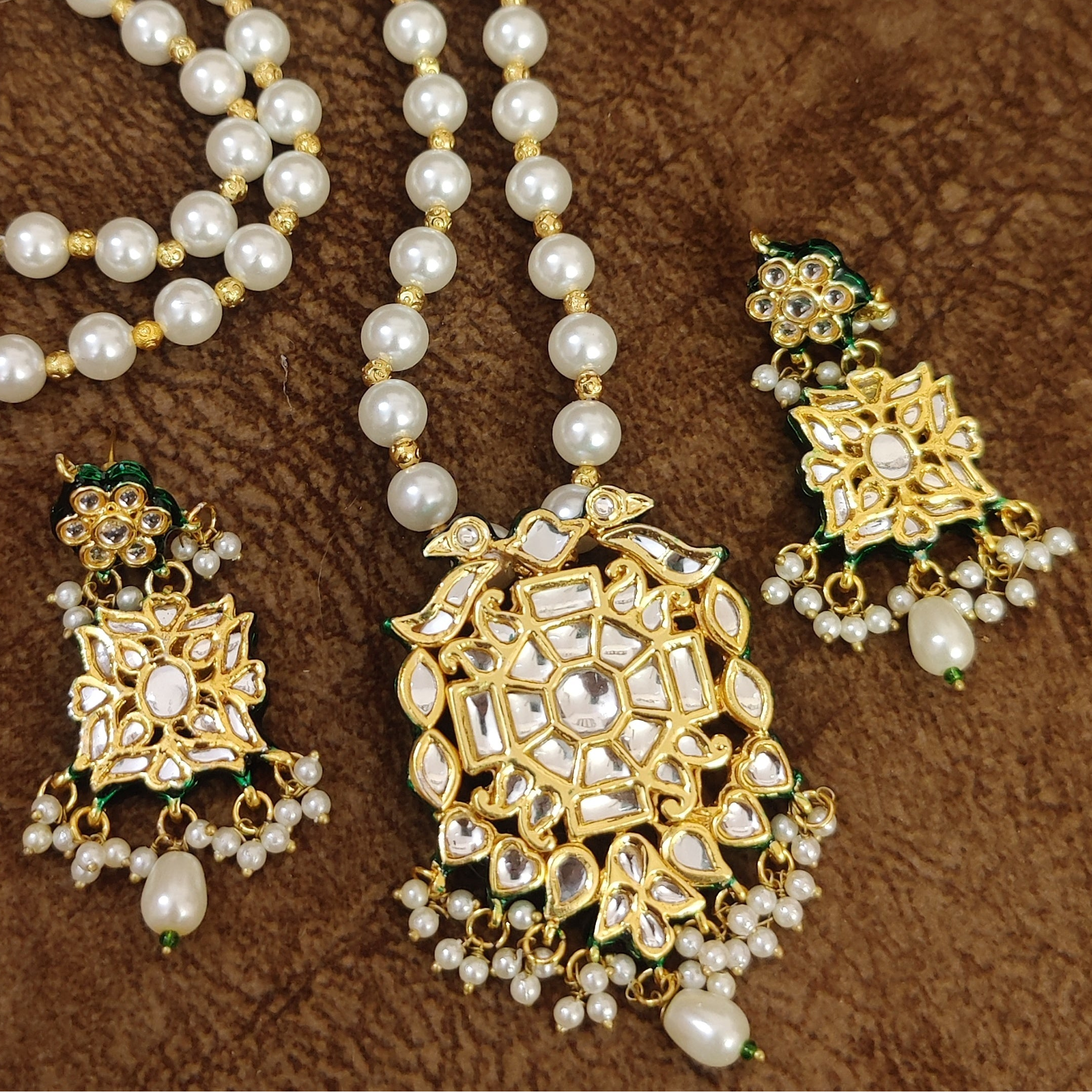 Pearl Kundan Pendant Set Traditional Indian Imitation Jewellery by Sanvi Jewels