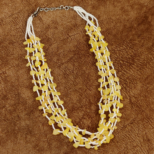YELLOW ONYX & PEARL SEMI PRECIOUS NECKLACE