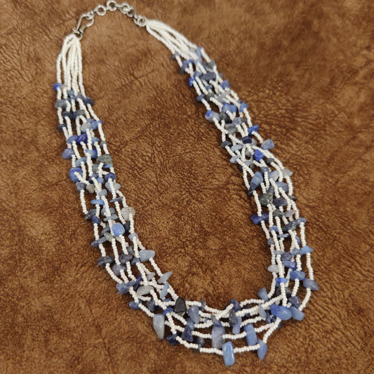 SEMI PRECIOUS BLUE LAPIZ & PEARL NECKLACE