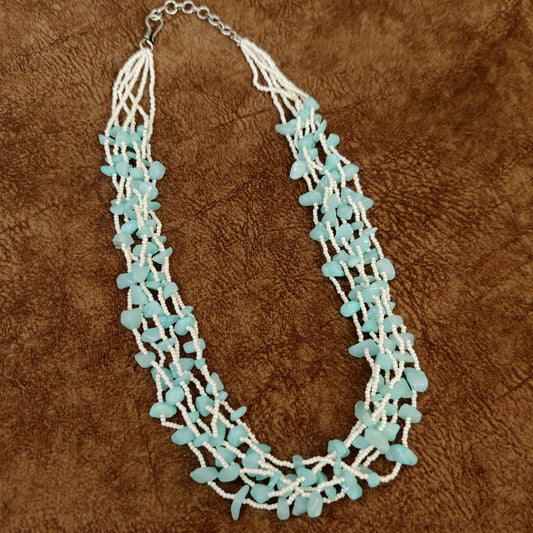NATURAL AMAZONITE & PEARL SEMI PRECIOUS NECKLACE