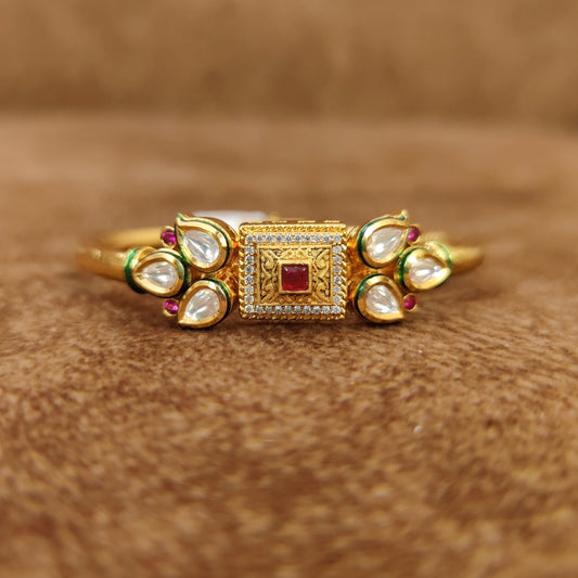 RUBY KUNDAN POLKI GOLD PLATED OPENABLE KADA