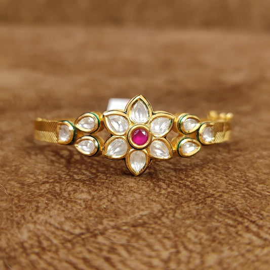 RUBY KUNDAN POLKI ANTIQUE GOLD OPENABLE KADA