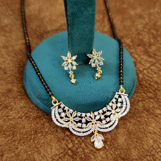 GOLD PLATED REAL DIAMOND LOOK ALIKE CZ MANGALSUTRA