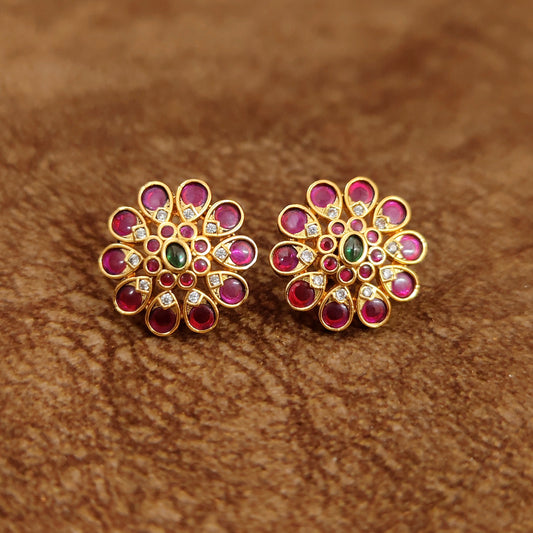 PREMIUM RUBY & EMERALD KEMPU STONE SCREW BACK STUDS