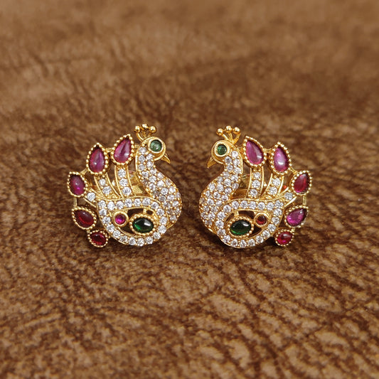 DIAMOND PATTERN MULTICOLOUR PEACOCK SCREW BACK STUDS