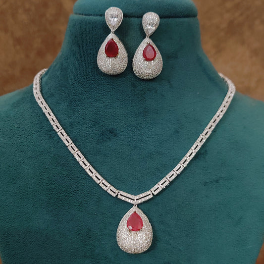 Ruby Radiance Teardrop Necklace Set