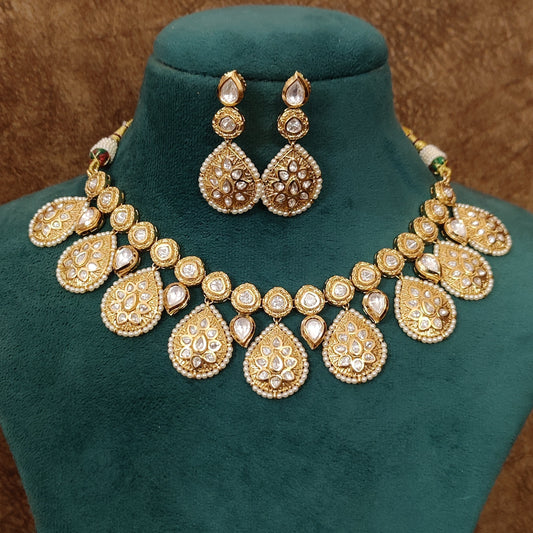 White Kundan Polki Necklace Set