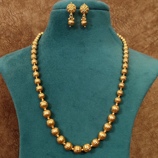 Gold Look Antique Matar Mala Necklace Set