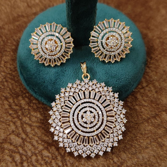 Royal Radiance Gold-Plated American Diamond Pendant Set for Women