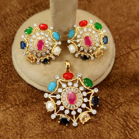 Navratna Aura CZ Pendant Set