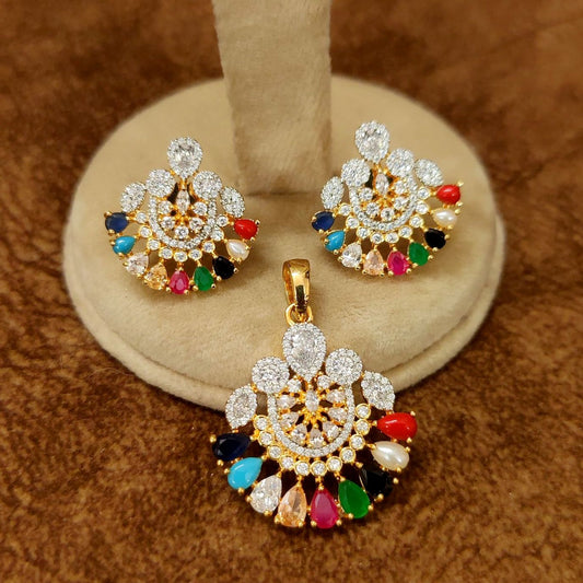Navratna Radiance CZ Pendant Set