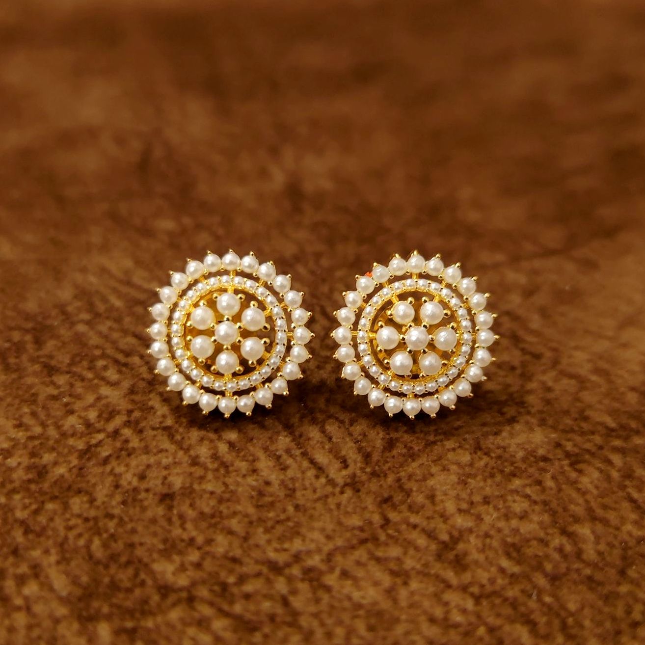 Elegant Pearl Halo Stud Earrings for Women by Sanvi Jewels