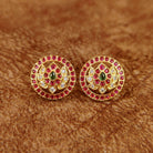 Ruby Green Lotus Halo Designer Stud Earrings by Sanvi Jewels