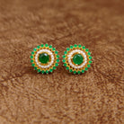 Emerald Green Pearl Halo Stud Earrings by Sanvi Jewels Designer Imitation Jewellery
