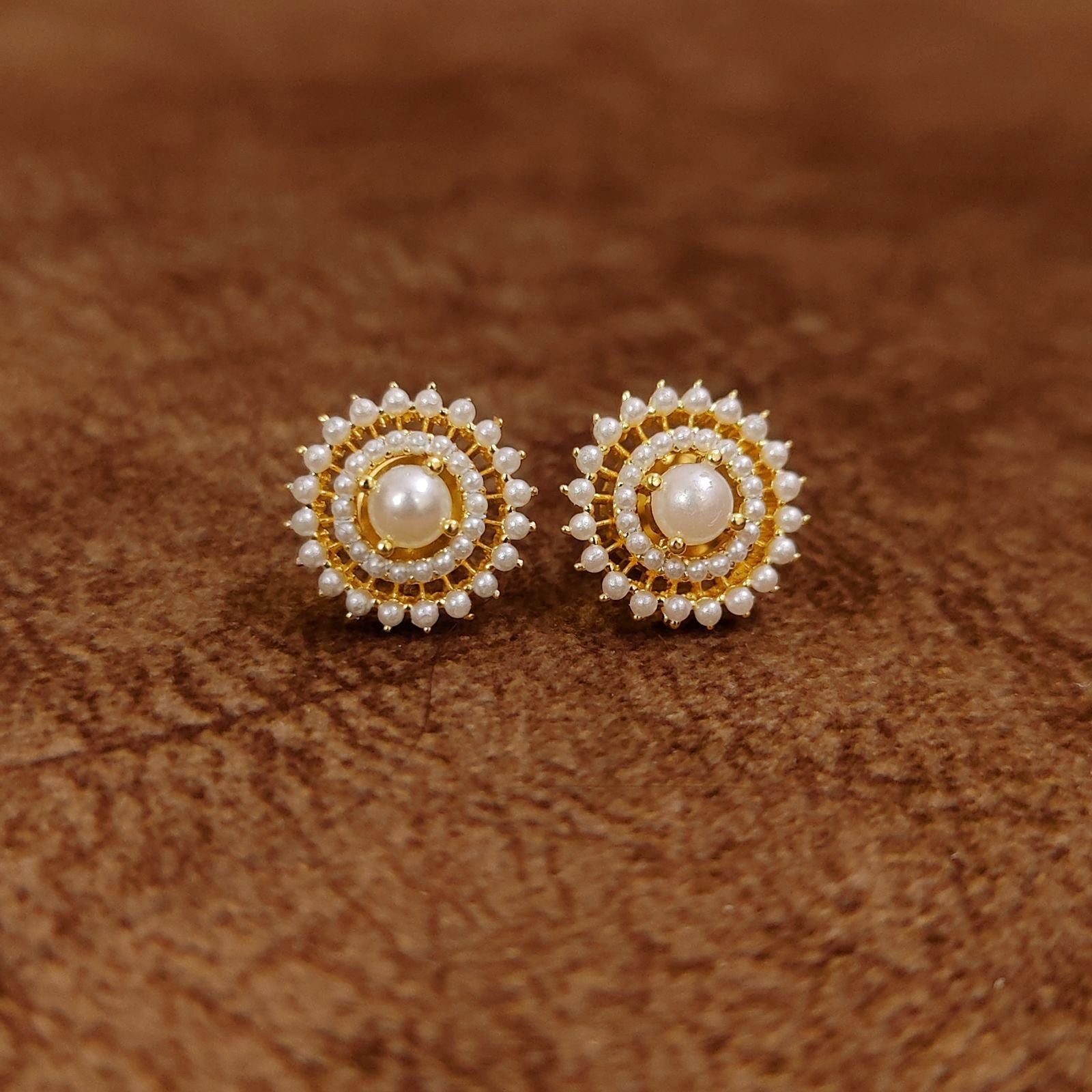Classic Pearl Halo Stud Earrings Designer Artificial Jewellery by Sanvi Jewels