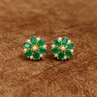 Emerald Green Floral Stud Earrings with Pearl Accents Designer Imitation Jewellery by Sanvi Jewels