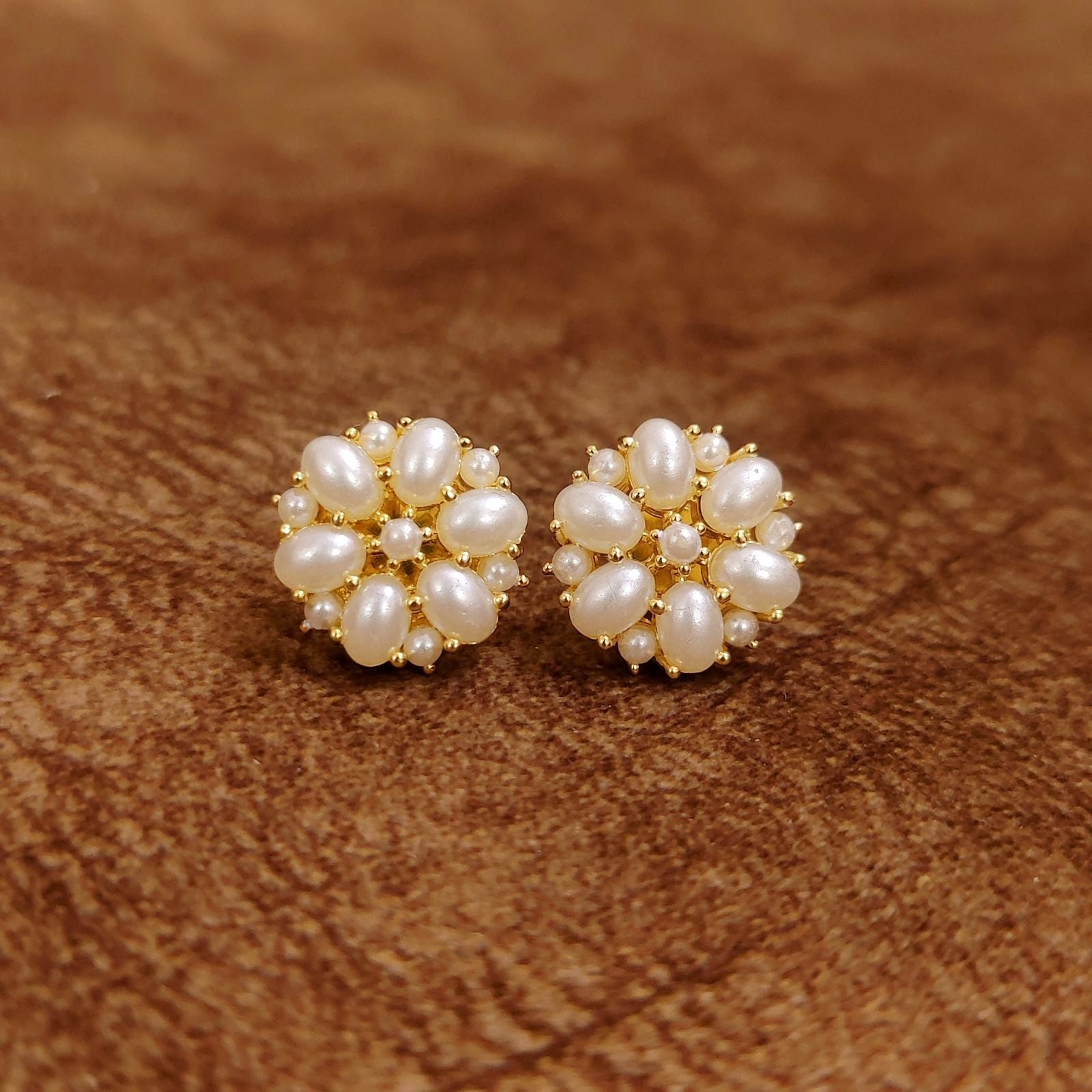 Elegant Pearl Floral Stud Earrings Designer Imitation Jewellery by Sanvi Jewels