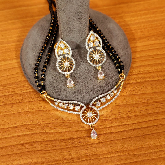 Diamond Pattern Gold Plated Cz Studded Mangalsutra