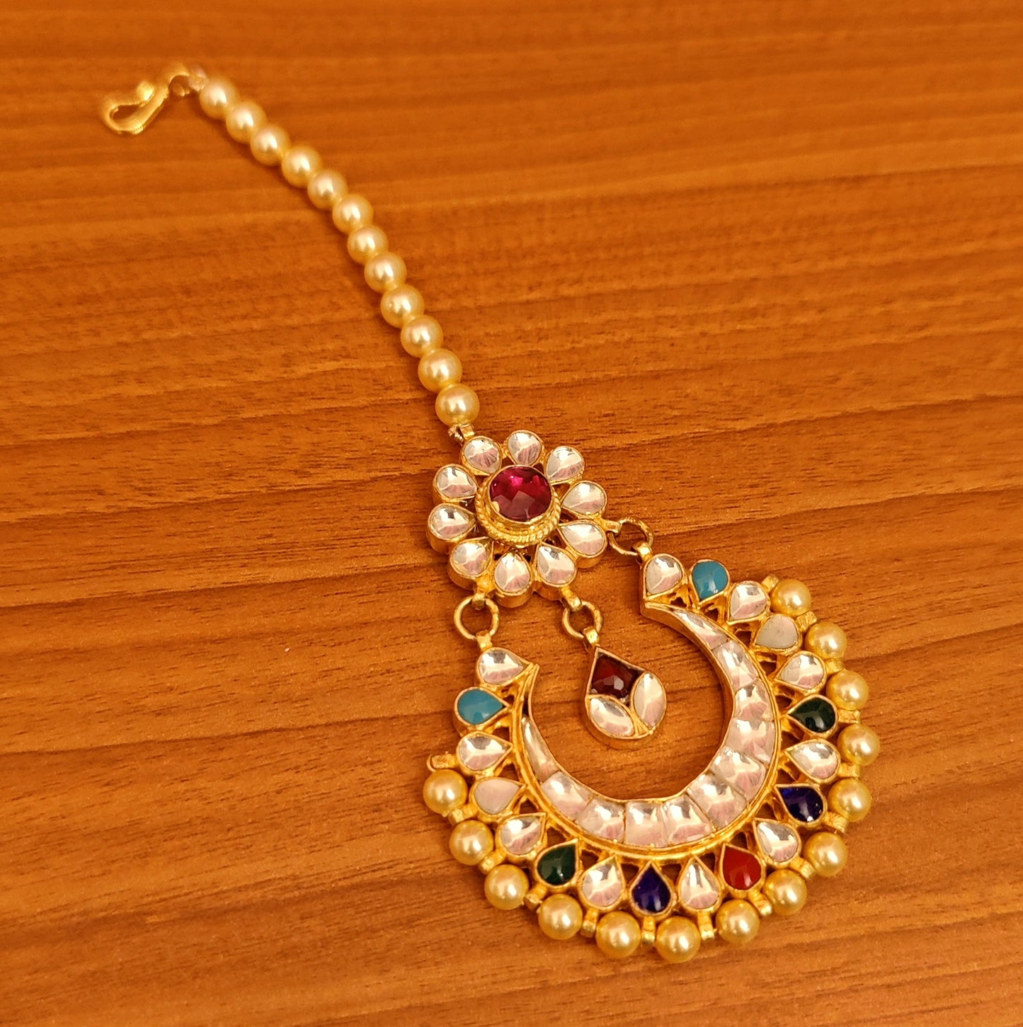 Navratan Look Chaand Baali Wedding Maang Tikka