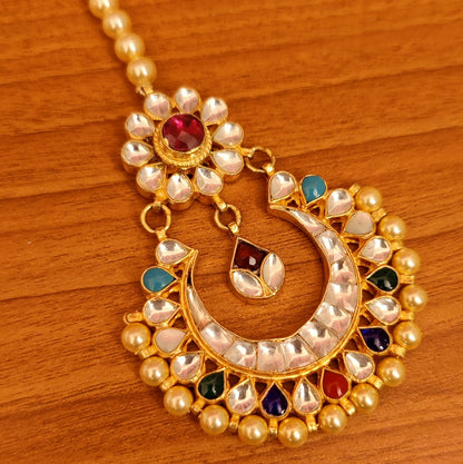 Navratan Look Chaand Baali Wedding Maang Tikka