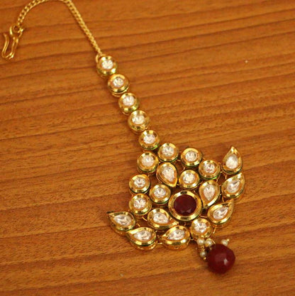 Ruby Kundan Meenakari Bridal Maang Tikka
