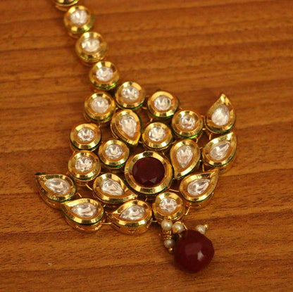 Ruby Kundan Meenakari Bridal Maang Tikka
