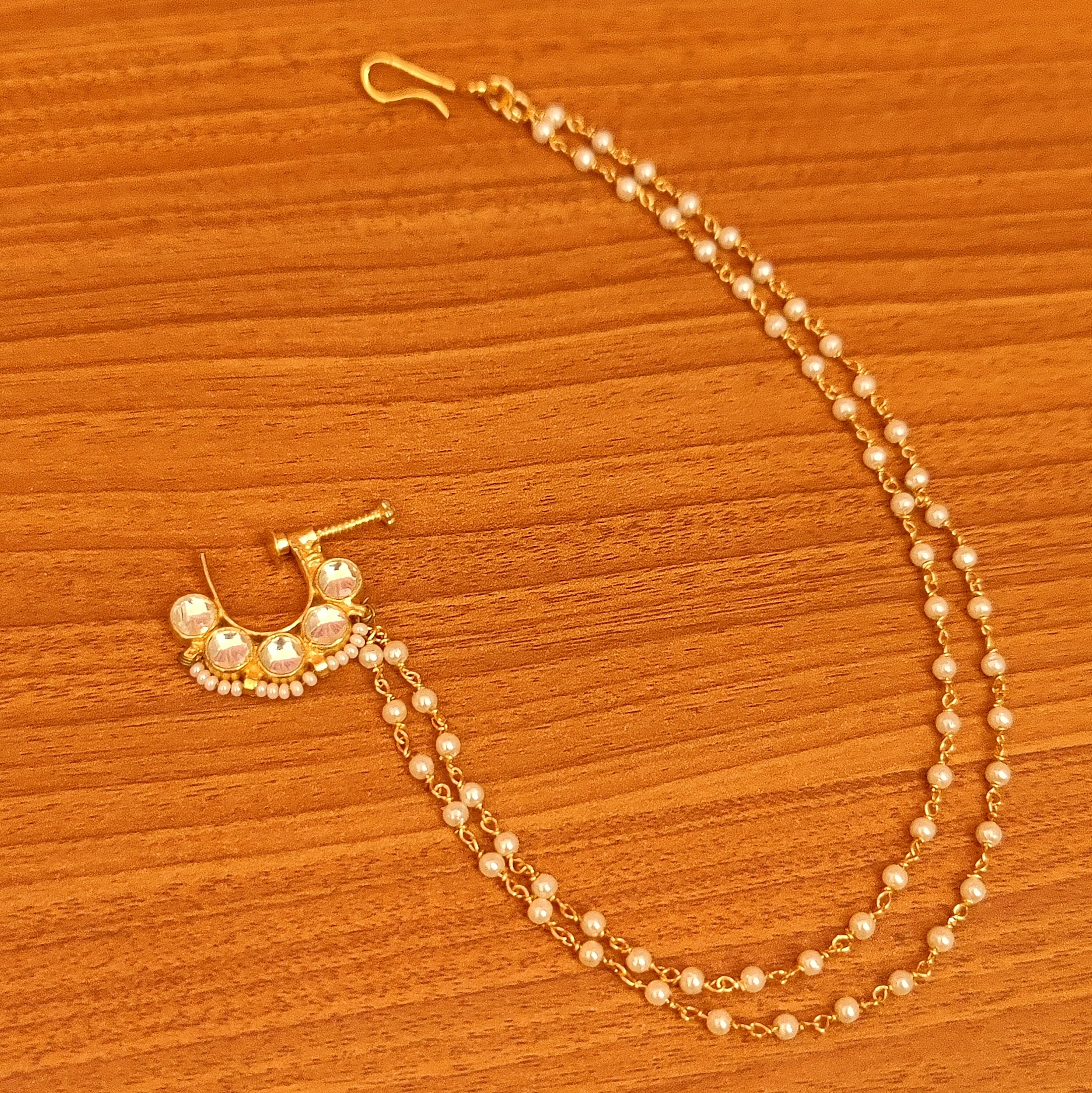 Kundan Polki Pearl Small Marathi Bridal Nose Ring Traditional Indian Nath – Sanvi Jewels