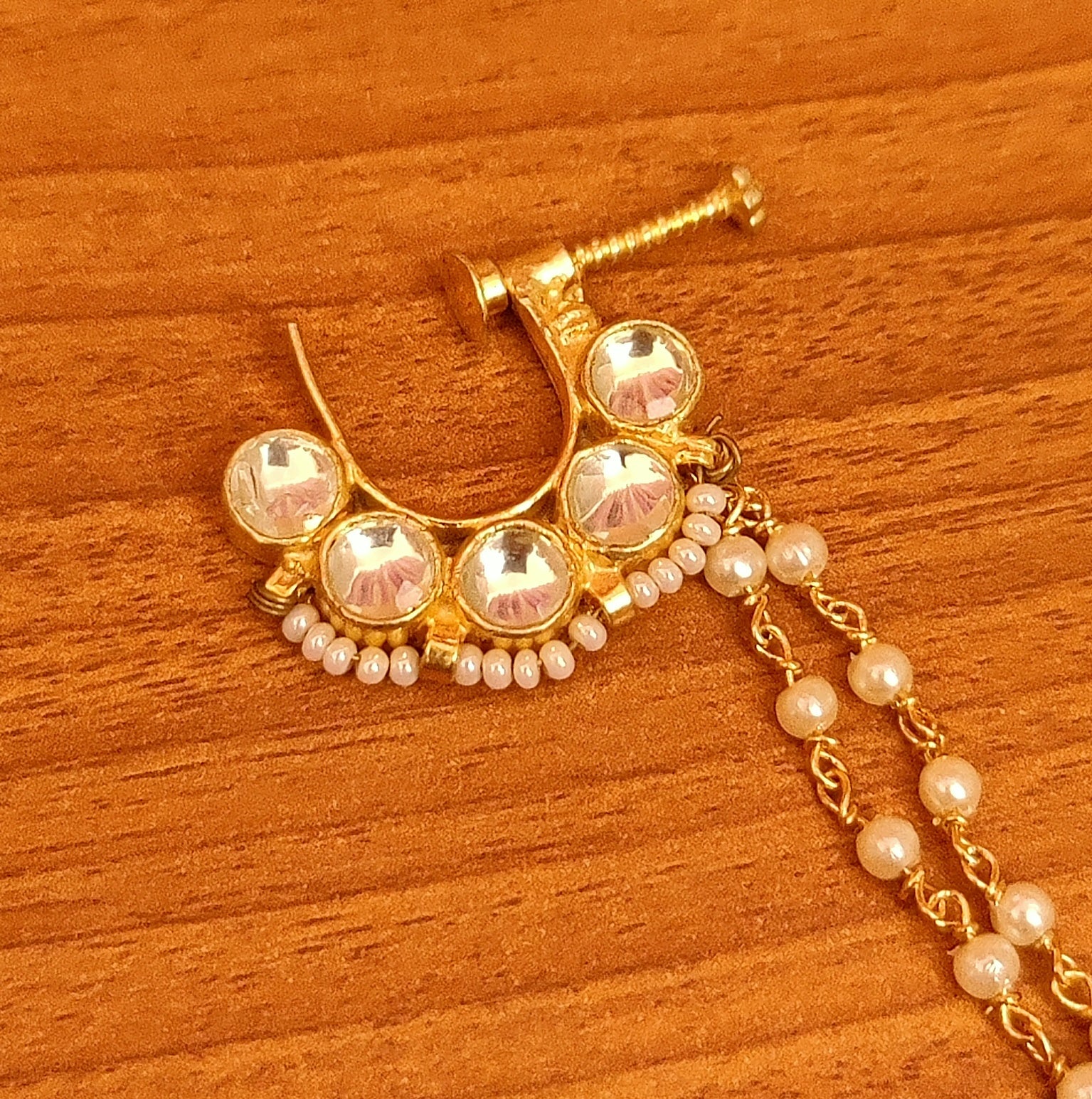 Kundan Polki Pearl Small Marathi Bridal Nose Ring Traditional Indian Nath – Sanvi Jewels