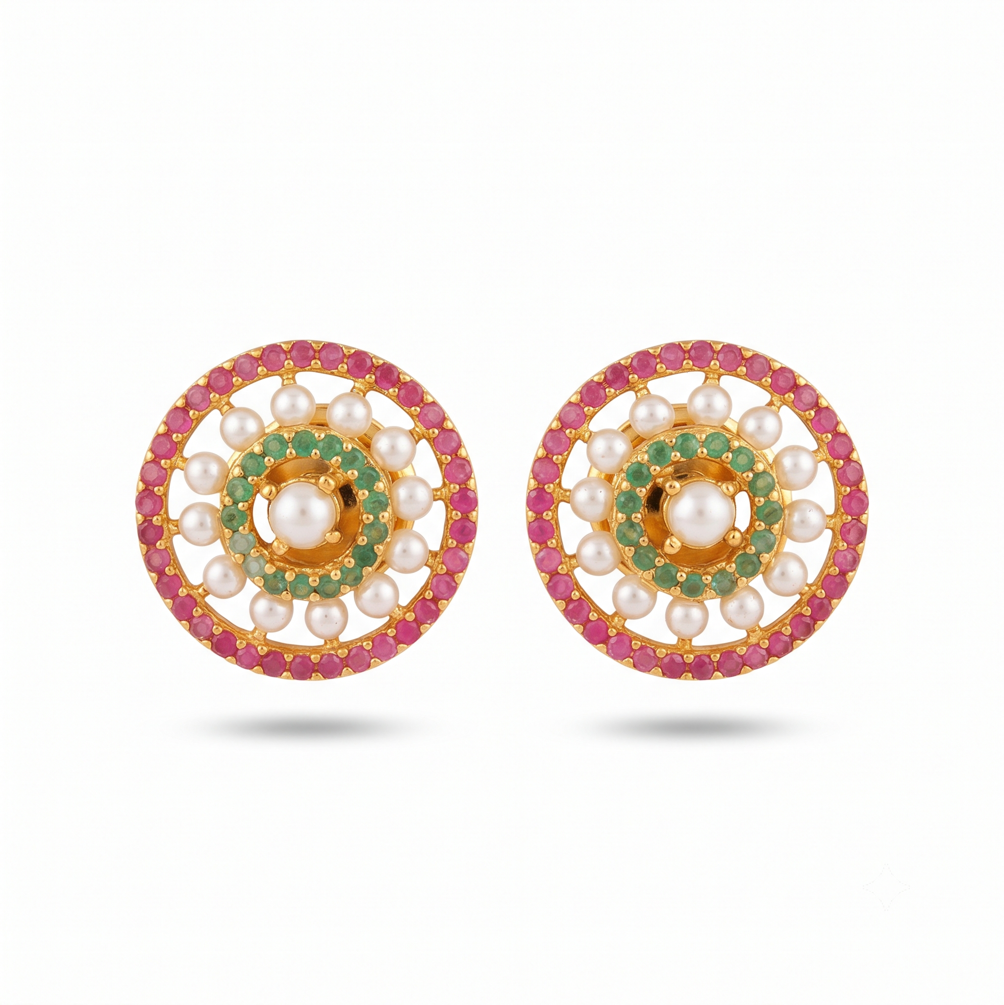 Ruby & Emerald Pearl Stud Earrings – Design Preview – Sanvi Jewels