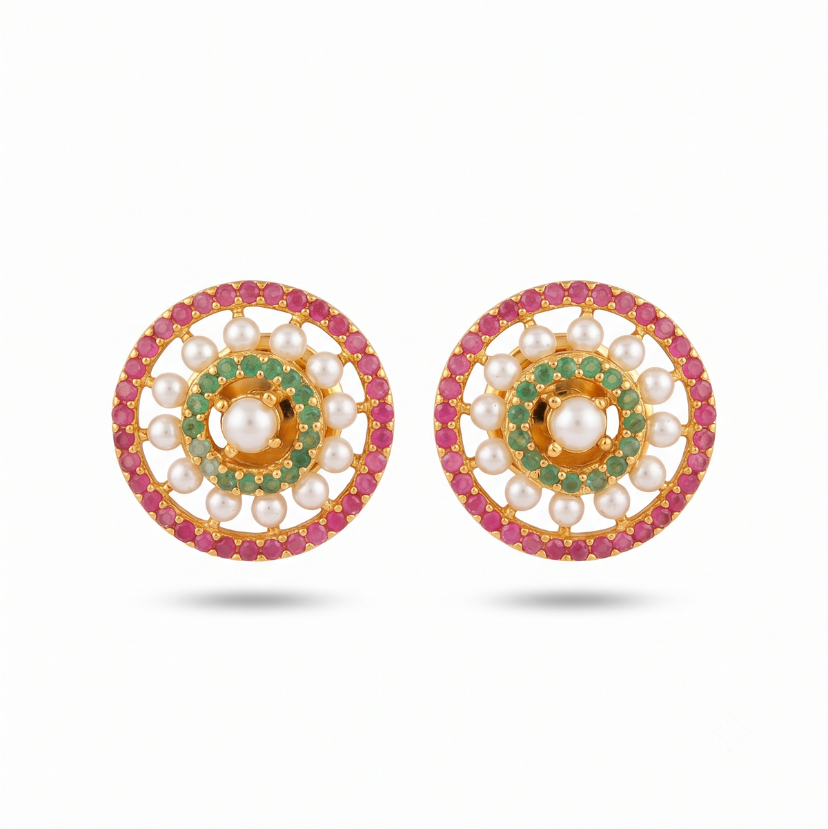 Ruby & Emerald Pearl Stud Earrings – Design Preview – Sanvi Jewels
