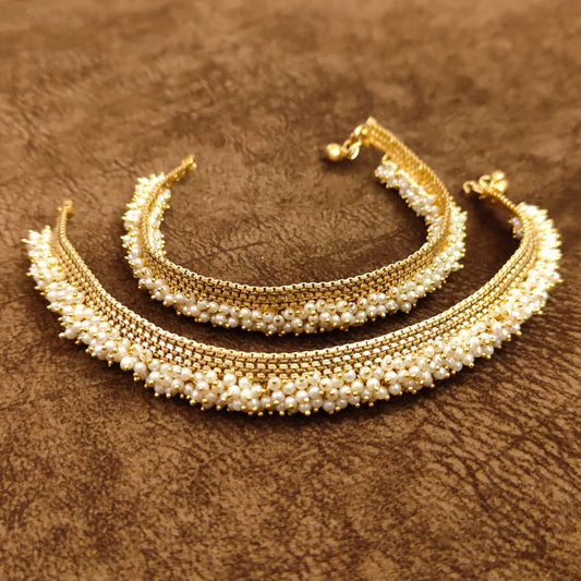 Gold Plated Fine pearl anklets