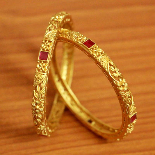 ANTIQUE MATT GOLD FINISH RUBY BANGLES