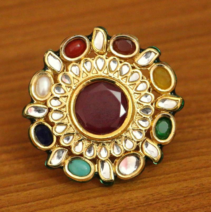NAVRATAN KUNDAN MEENAKARI COCKTAIL RING