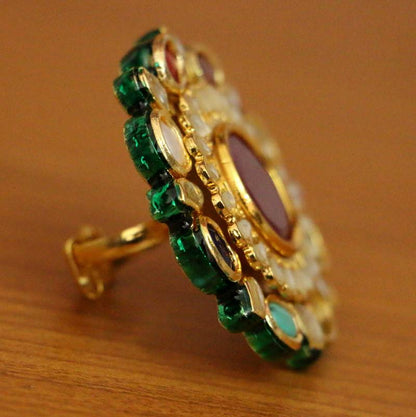 NAVRATAN KUNDAN MEENAKARI COCKTAIL RING