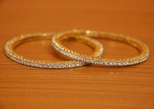 Solitaire Look Gold Plated Single Line Bangles